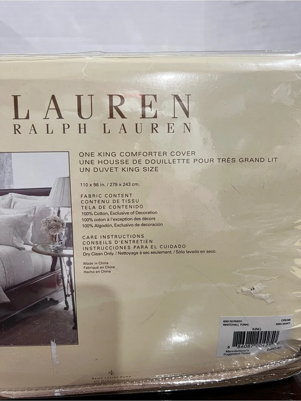Lauren Ralph Lauren King Duvet Comforter Cotton Embroidery Cream Whitehall Tonal